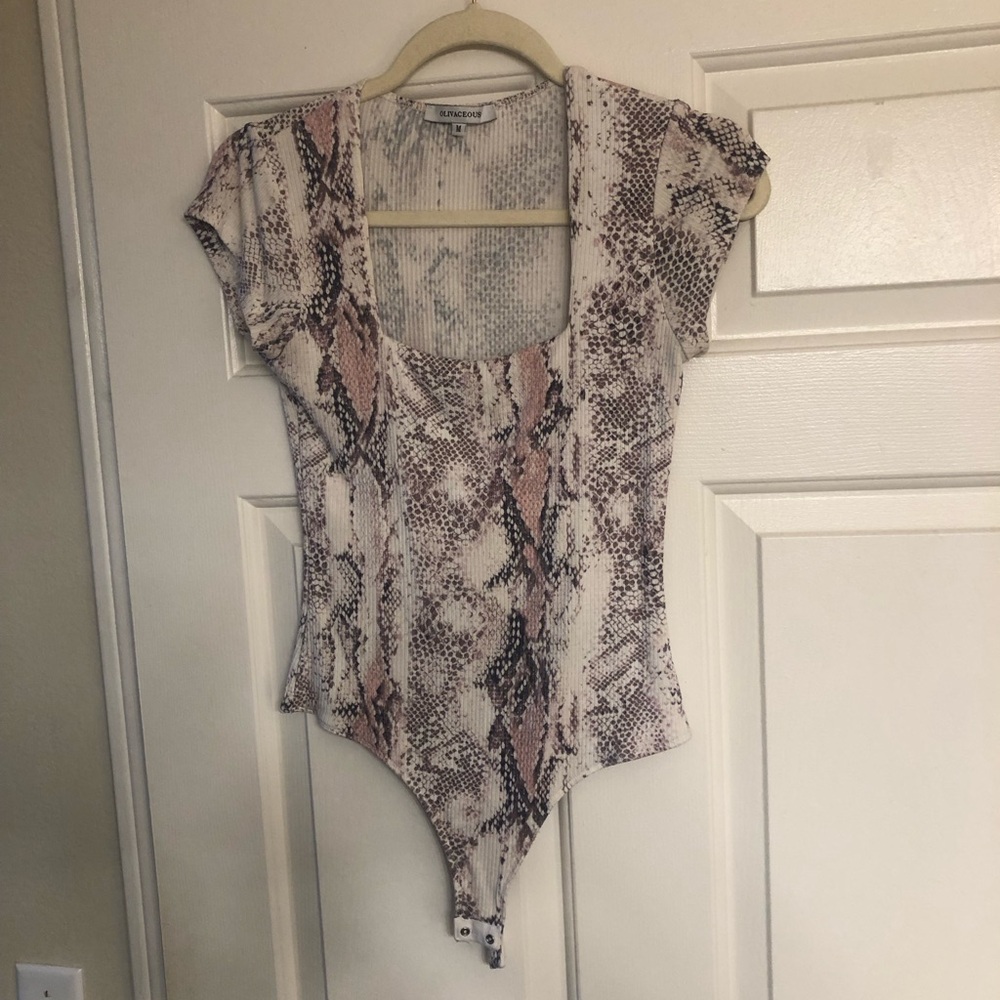 Olivaceous Cream and Brown Asymmetrical Bodysuit